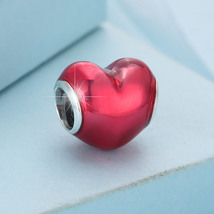 925 Sterling Silver In My Heart Charm Bead with Rose Red Enamel - £13.17 GBP