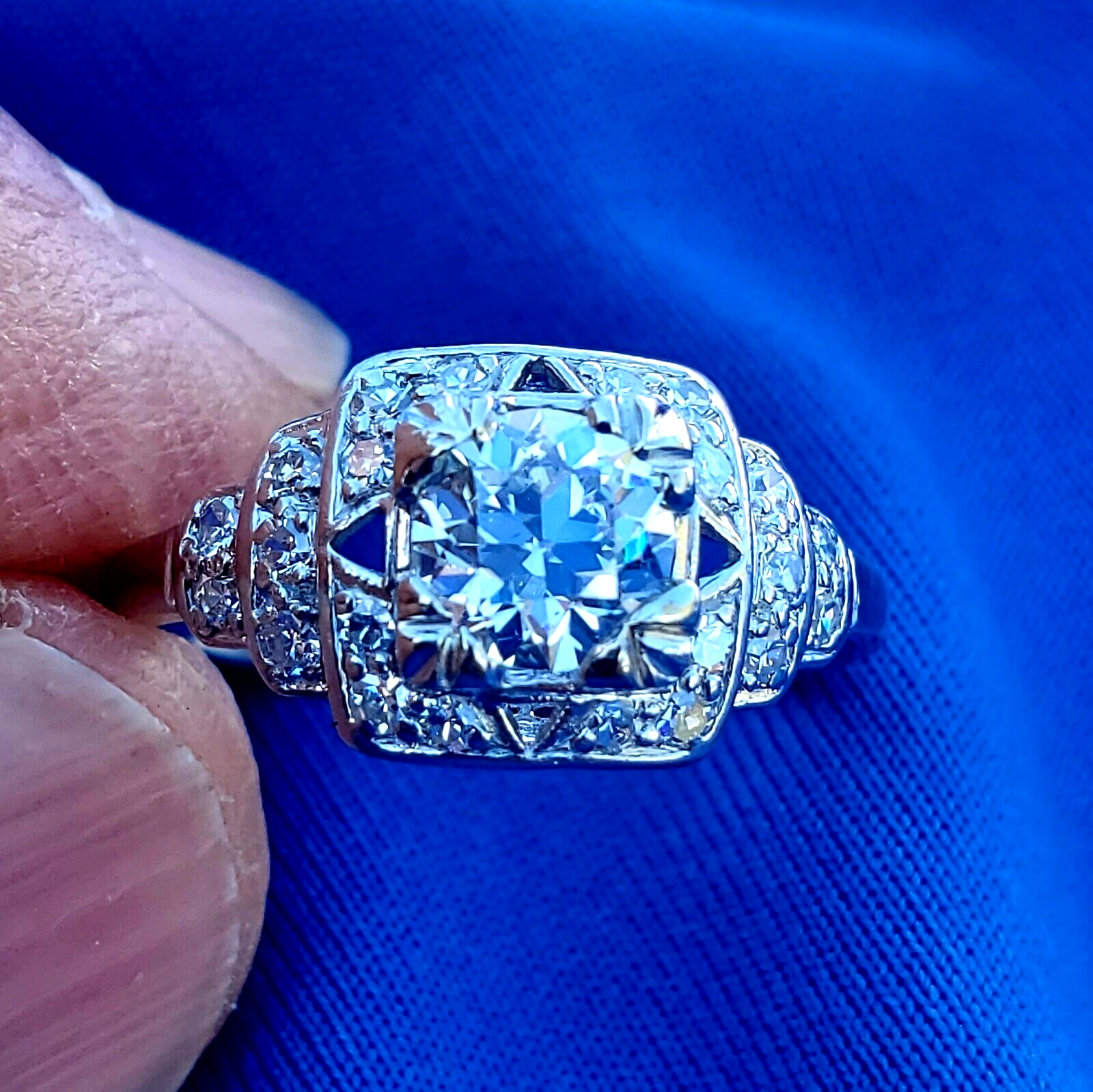 Earth mined Diamond Deco Engagement Ring 1.19 carat Vintage Platinum Solitaire Item image 12