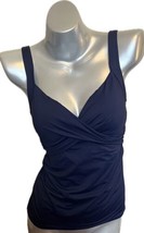 Lands End Tankini Swimsuit Top Womens Size 4 Navy Blue Underwire Crossov... - £27.14 GBP