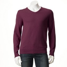 SONOMA Classic Fit Solid Fine Gauge Men&#39;s Sweater Dark Red V Neck Size XL NWT - £13.42 GBP