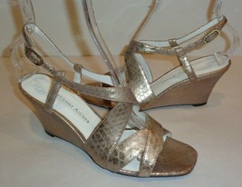 Etienne Aigner Size 7.5 M ASHTON Gold Wedge Heel Sandals New Womens Shoes - $78.21