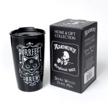 Alchemy Gothic MRDWM3 Purrfect Brew Double Walled Mug Cat Travel Black C... - £19.92 GBP