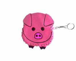 Embossed Leather Pig Shaped Keychain Coin Purse Zipper Pouch - Womens Fa... - $19.79