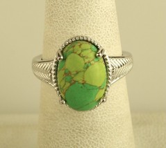 Vintage Sterling Silver 925 Signed STS KARIS Green Turquoise Oval Cabochon Ring - £67.26 GBP