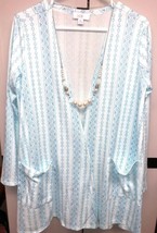 NWT LuLaRoe Medium Delicate Light Blue Aztec Design Caroline Cardigan Sw... - £26.32 GBP