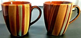 Lot Of 2~Sango Avanti Brown Coffee Cup Mug Stoneware Stripes Sand Retired 4722 - £23.34 GBP