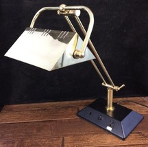 Desk Work Lamp AC Socket Phone Line Modular Plugs Gold Metal Articulatin... - $29.69