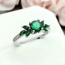 2Ct Round Lab-Created Emerald Flower Design Engagement Ring 14k WhiteGold Plated - £112.59 GBP