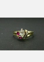 1.50Ct Künstlicher Diamant Marquise Rubin Ring Damen 14k Gelb Vergoldet - £102.75 GBP