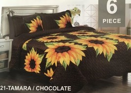 Sunflower Chocolate Color Tonny Reversible Plush Bedspread Set 6 Pcs King Size - £51.59 GBP
