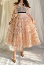 Baby-pink Layered Sequin Skirt Outfit Sequin Party Midi Skirt Outfit Custom Size image 4