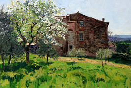 Art Giclee Printed Oil Painting Print Pear tree countryside scenery Canvas - £7.44 GBP+