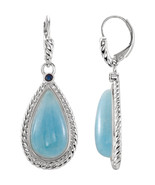 Sterling Silver Milky Aquamarine &amp; Blue Sapphire Earrings - €291,73 EUR