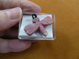 ann-drag-10) little pink Dragonfly gemstone carving PENDANT necklace Fet... - $12.19