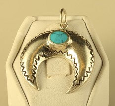 Vintage Sterling Silver Signed 925 Crescent Moon Inlaid Turquoise Stone Pendant - £51.43 GBP