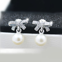 925 Sterling Silver Delicate Sentiments With Pearl and CZ Drops Earrings - £13.73 GBP