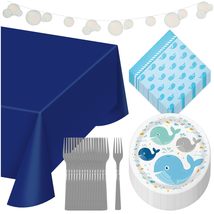 HOME &amp; HOOPLA Lil&#39; Blue Spout Whale Ocean Party Round Paper Dessert Plates and B - £11.99 GBP+