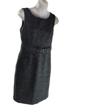 Banana Republic Tweed Belted Sheath Dress Sz 4 Black White Sleeveless - £22.70 GBP