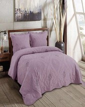 Sarai Flowers Purple Embroidered Bedspread Coverlet Set 3 Pcs Queen Size - £43.51 GBP