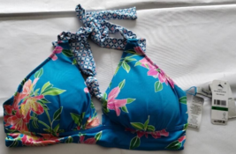 Tommy Bahama Azure Blue Sun Lilies Rev Halter Bra Size L/G - $25.19