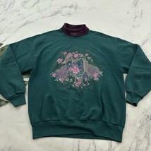 Womens Vintage 90s Pullover Sweatshirt Size L Green Purple Turtleneck Fl... - $35.63
