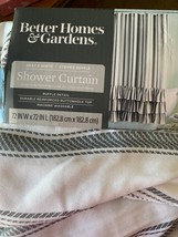 Better Homes &amp; Garden Shower Curtain Gray Black Striped Ruffle 72in x 72in - £10.75 GBP