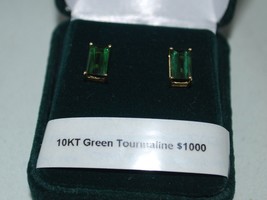 10k Yellow Gold Stud Earrings With Natural Green Tourmaline, Free Shipping (NEW) - £387.87 GBP