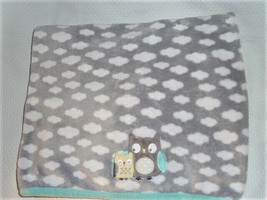 Parents Choice Plush Fleece Baby Blanket Owls Clouds Aqua Grey 28x39 - £22.88 GBP