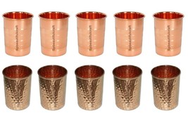 Pure Copper Water Drinking Tumbler Glass 5 Silvetouch 5 Hammered 300ML Set Of 10 - £45.54 GBP
