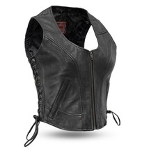 Women&#39;s Raven Soft Drum Dyed Stylish Leather Motorcycle Vest by Firstmfg - £79.69 GBP