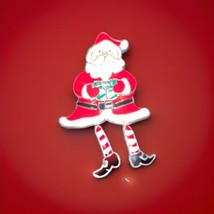 Vintage Santa Claus Dangling Legs Enamel Christmas Brooch Pin Silver Tone Xmas - $9.50