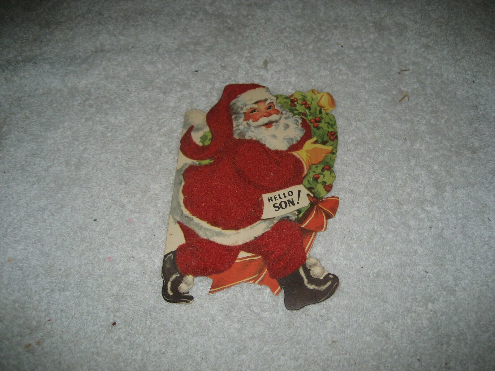 Primary image for Vintage felt Santa Claus Hello Son Christmas card unused