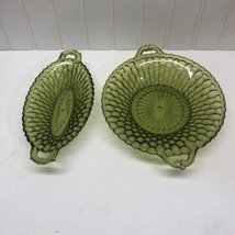 Indiana Glass 1960s Lot 2 Honeycomb Pattern Green Oval Handled Dish/Pickle Dish - £25.17 GBP