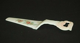 Vintage Porcelain Cake or Pie Server Pink Rose Design 10" Long Signed Jo... - $26.72