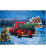 Vintage Red Pickup Truck with Christmas Tree Canvas Art Musical LED Soun... - €33,94 EUR