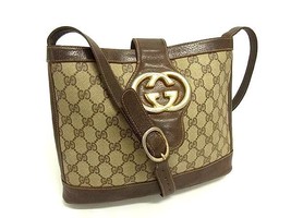 GUCCI Vintage Crossbody Shoulder Bag GG Surpreme PVC Leather Brown Authentic - £249.10 GBP