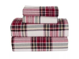 Bee &amp; Willow ~ 4-Piece Set Queen Flannel Sheets ~ PLAID ~ Heavyweight Cotton - £46.86 GBP