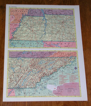 1953 Vintage Map Of Tennessee / Verso South Dakota - £15.08 GBP