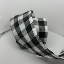 New 2.5&quot; x 25&#39; Wired Ribbon Buffalo Check Plaid Tartan Black And White - £5.28 GBP