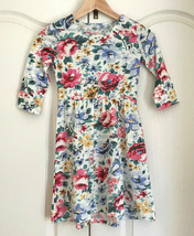 New Old Navy Kids Floral White Blue Pink Cotton Crew Neck 3/4 Sleeve Dress 8 - $19.99
