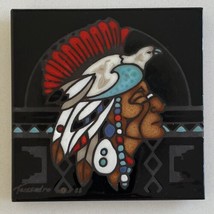 1988 Cleo Teissedre Dove Native American Head Dress Ceramic Art Tile - £27.24 GBP