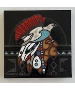 1988 Cleo Teissedre Dove Native American Head Dress Ceramic Art Tile - £27.36 GBP