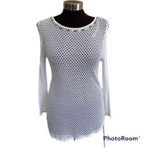 Hearts Of Palm Top Womens PM White Mesh Crochet Tunic Sweater Jewels Sid... - £14.61 GBP