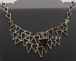 MEXICO 925 Sterling Silver - Vintage Brutalist Triangular Onyx Necklace - NE4196 - £122.26 GBP