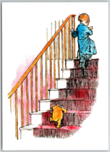 Winnie the Pooh Postcard Pooh Christopher Robin walking up stairs - $9.87