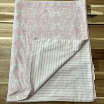 Lila &amp; Jack Pink White Elephant Stripe Fleece Baby Blanket 29.5”x38” READ - £20.69 GBP