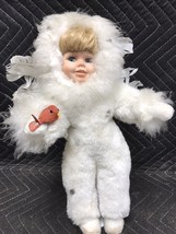 Unmarked Porcelain Angel Doll White Feather Wings Blonde - £9.46 GBP