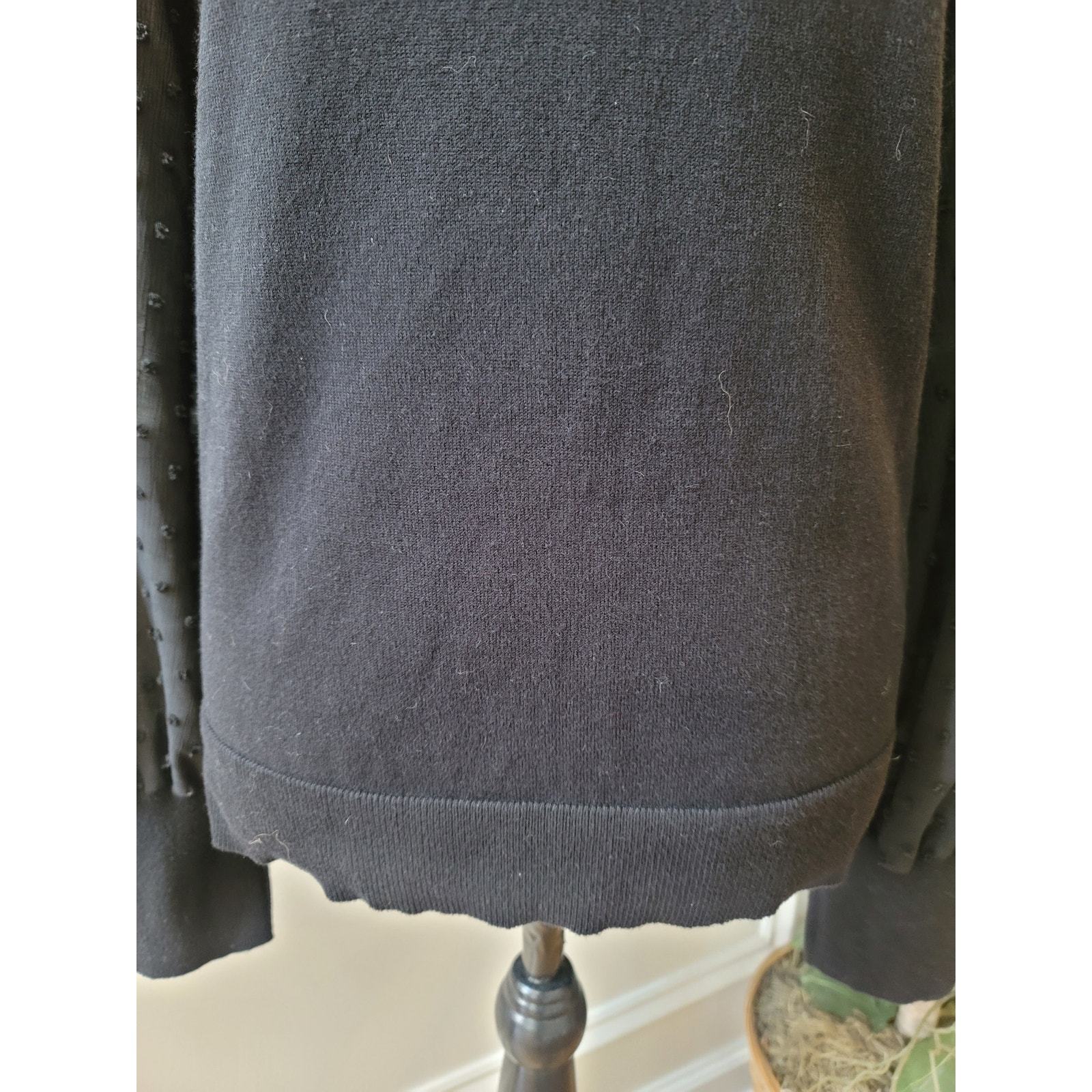 Vince Camuto Sweater Women's XXL Black Sheer Sleeve Textured Dot Knit Pullover Item image 4