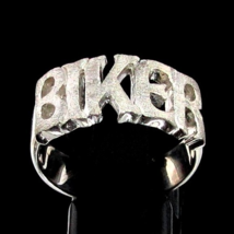 Sterling silver Letter ring Biker one word bold letters Matte finish and high po - £39.96 GBP