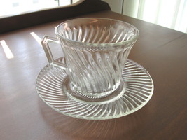 Vintage Federal Glass Clear Cup and Saucer Set - Diana Pattern - Swirl Design - £9.59 GBP